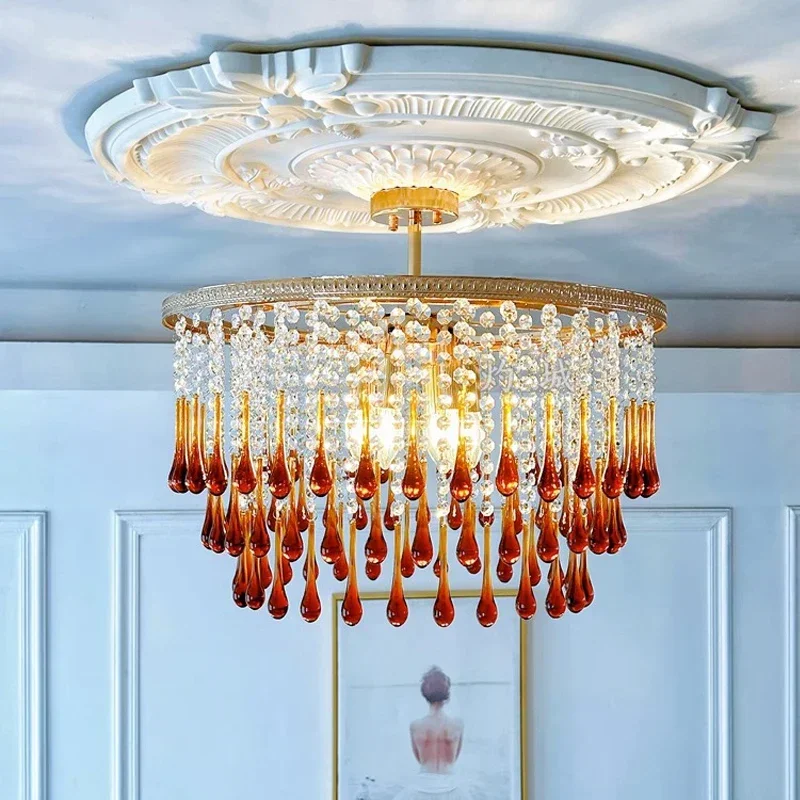 French LED crystal chandelier for living room, max. diameter 55CM, red/green light luxury Hotel, bedroom chandelier.