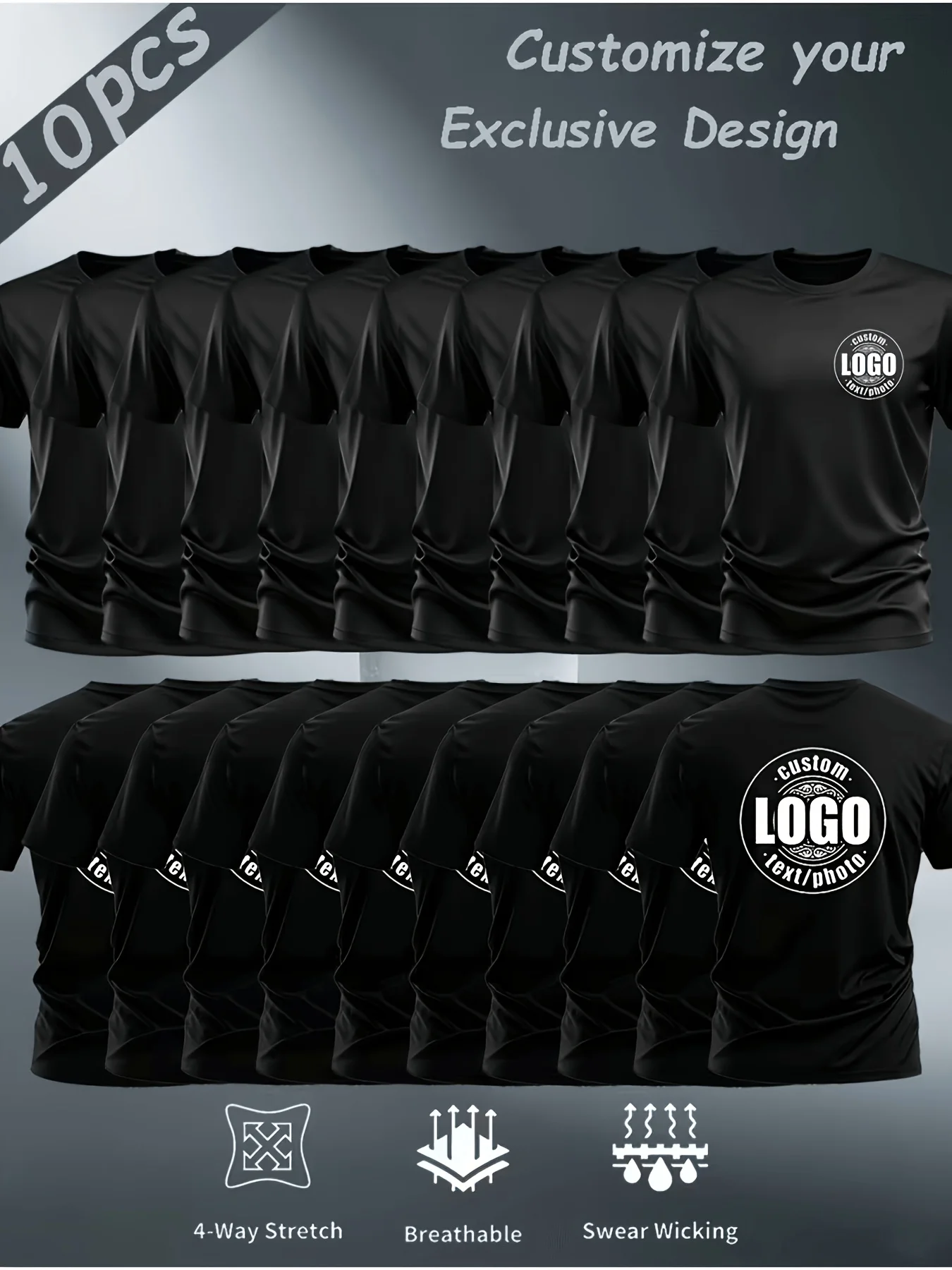 10-Piece Men's Custom Sports T-Shirts | Personalized Photos/Maps Can Be Customized on the Front and Back. Comfortable All Year