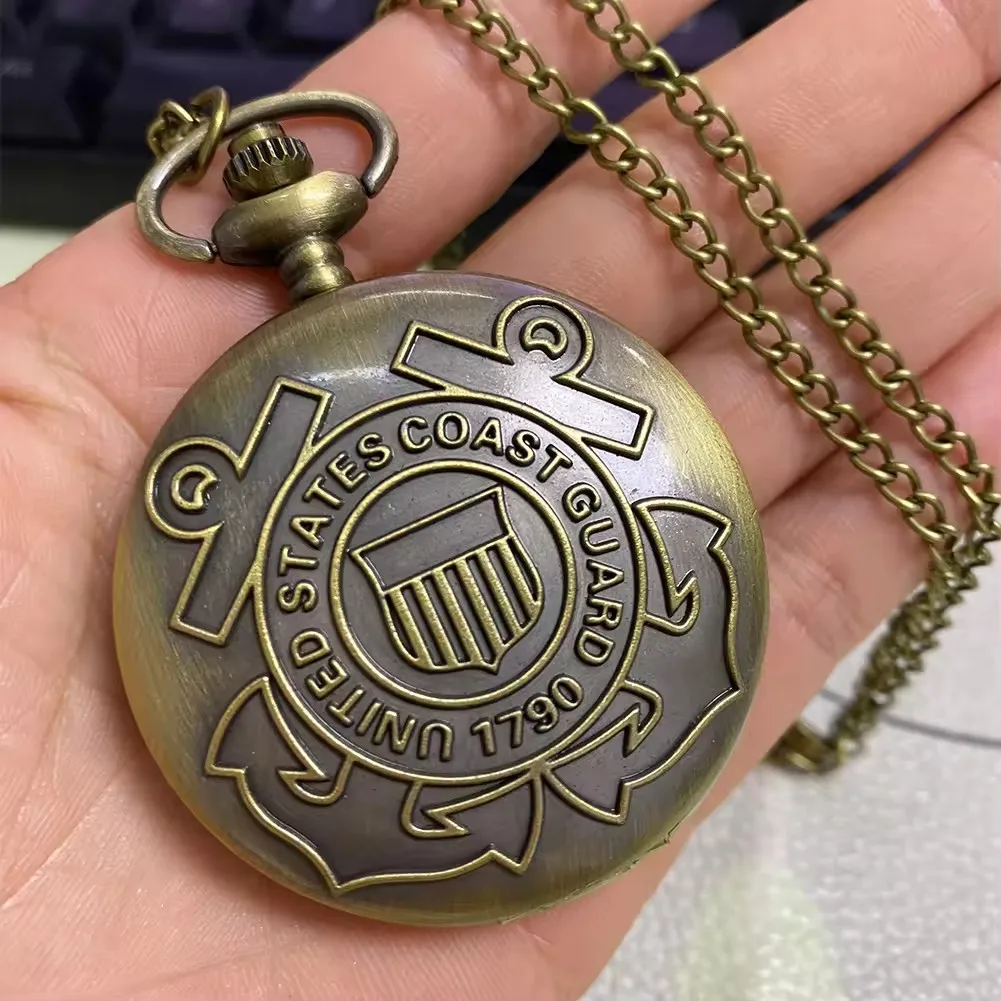 Antique Gadgets United States Coast Guard 1790 Design Men's Quartz Pocket Watch with Necklace Chain Pocket watch