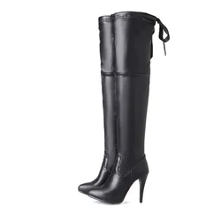 Thigh High Women Boots Sexy Nightclub Party Wedding Dress High Heels Elastic Over The Knee Boots Super Biggest Size 54 17-16