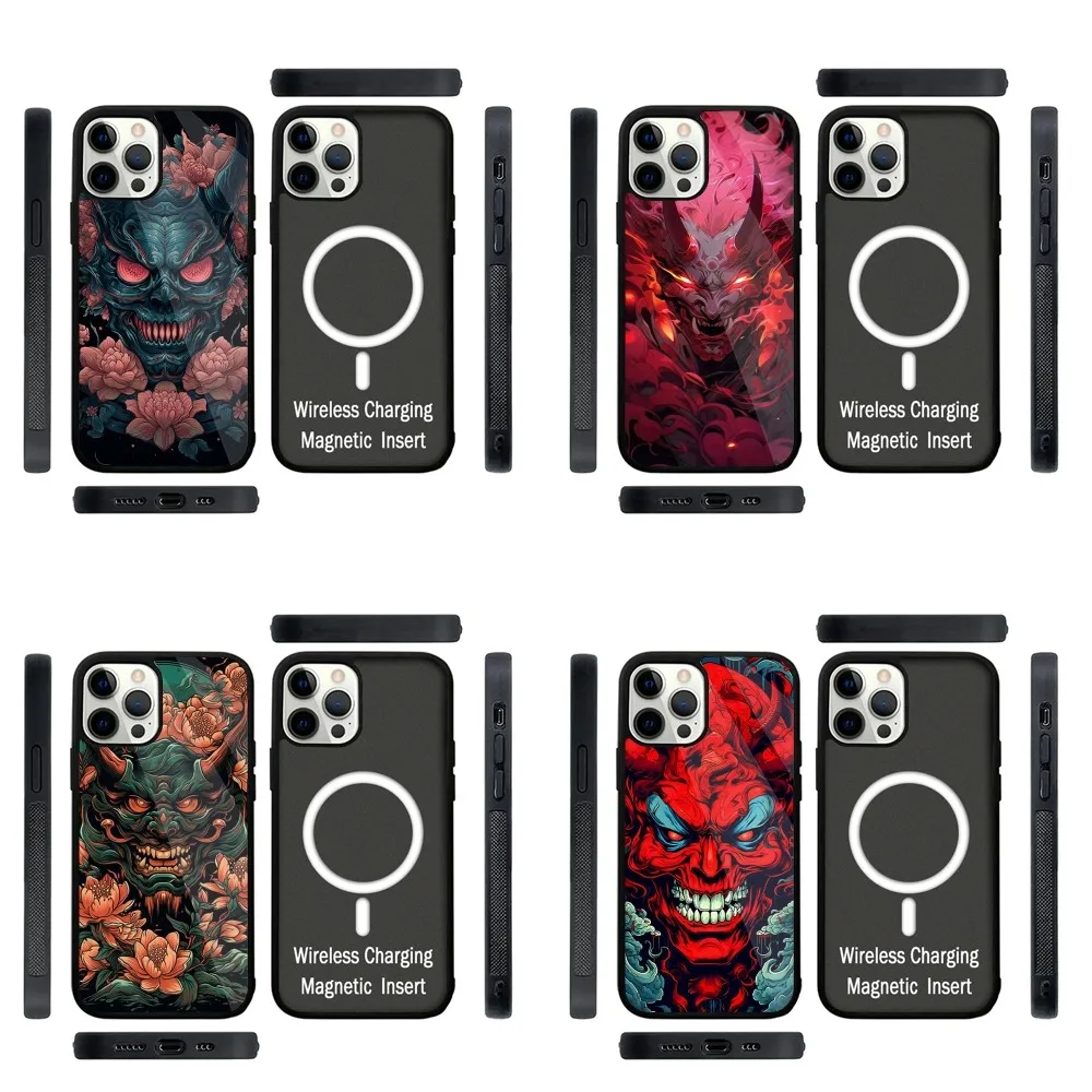 Japanese Samurai Oni Mask Phone Case Strong Magnetic For IPhone 15,14,13,Pro,Max,Plus,11,12,Mini For Magsafe Wireless Charging