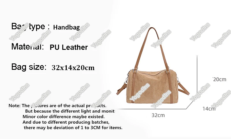 Damen-Handtaschen mit großer Kapazität, lässige Retro-Umhängetaschen aus Wildleder mit Reißverschluss, einfarbige Schultertaschen für den Alltag. – Detail 2