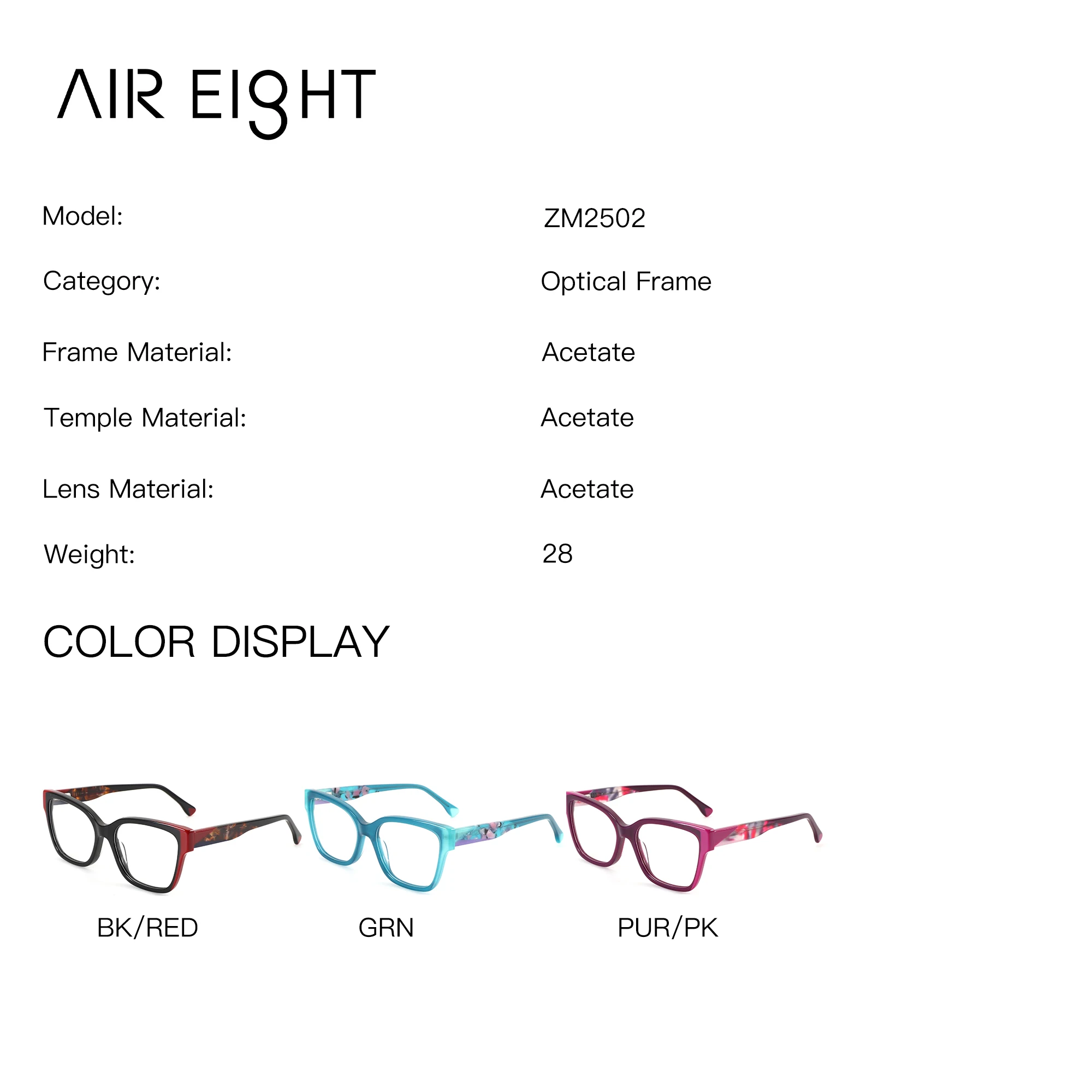 AIREIGHT (XS Size) Acetate Square Prescription Glasses For Women Myopia Graduated Lenses Progressive Eyewear