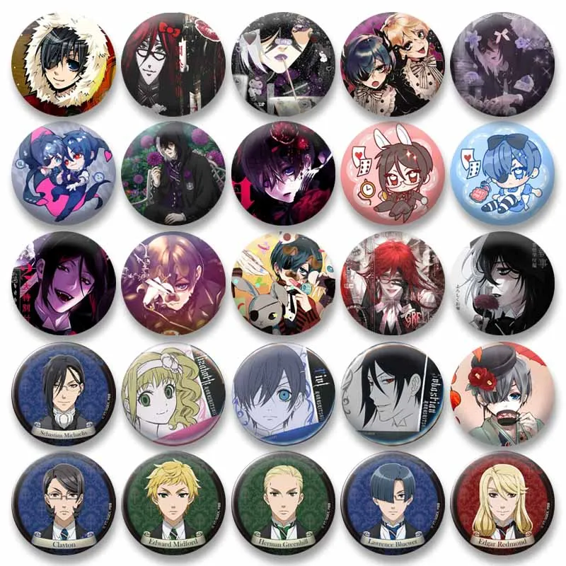 Cartoon Character Violet Gregory Button Pin Cute Anime Ciel Sebastian Michaelis Brooch for Bag Accessories Jewelry Badges Gifts