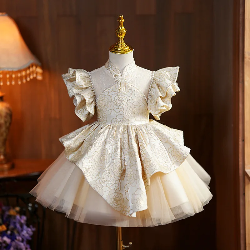 Children Evening Dresses for Girls 1-10 Years Kids Birthday Party Luxury Fluffy Ball Gown Wedding Prom Retro Palace Dress