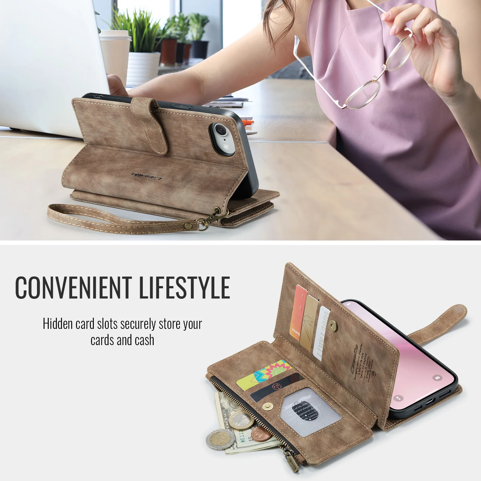 

CaseMe-C30 For iPhone 17 16 15 14 13 Pro Max 12 11 XR Luxury Magnetic Flip PU Leather Wrise Zipper Wallet Case Card Holder Cover