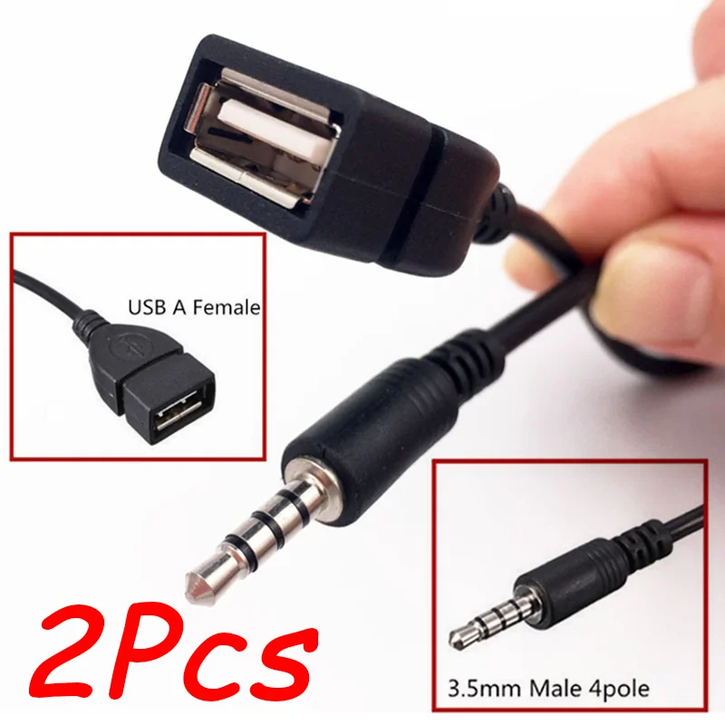 1-2Pcs Car MP3 Player Converter 3.5mm Car AUX Audio Cable To USB Audio Cable Cord For Play Music Car USB Headphone Converter