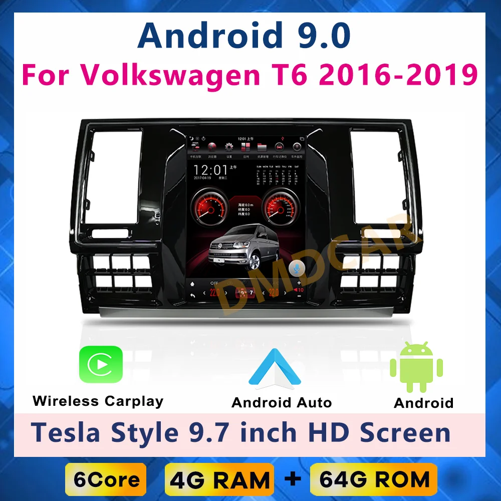 

Android 9.0 Car Carplay For Volkswagen VW T5 T6 2016 - 2019 Tape Recorder Multimedia Player GPS Navigation Tesla Vertical Screen