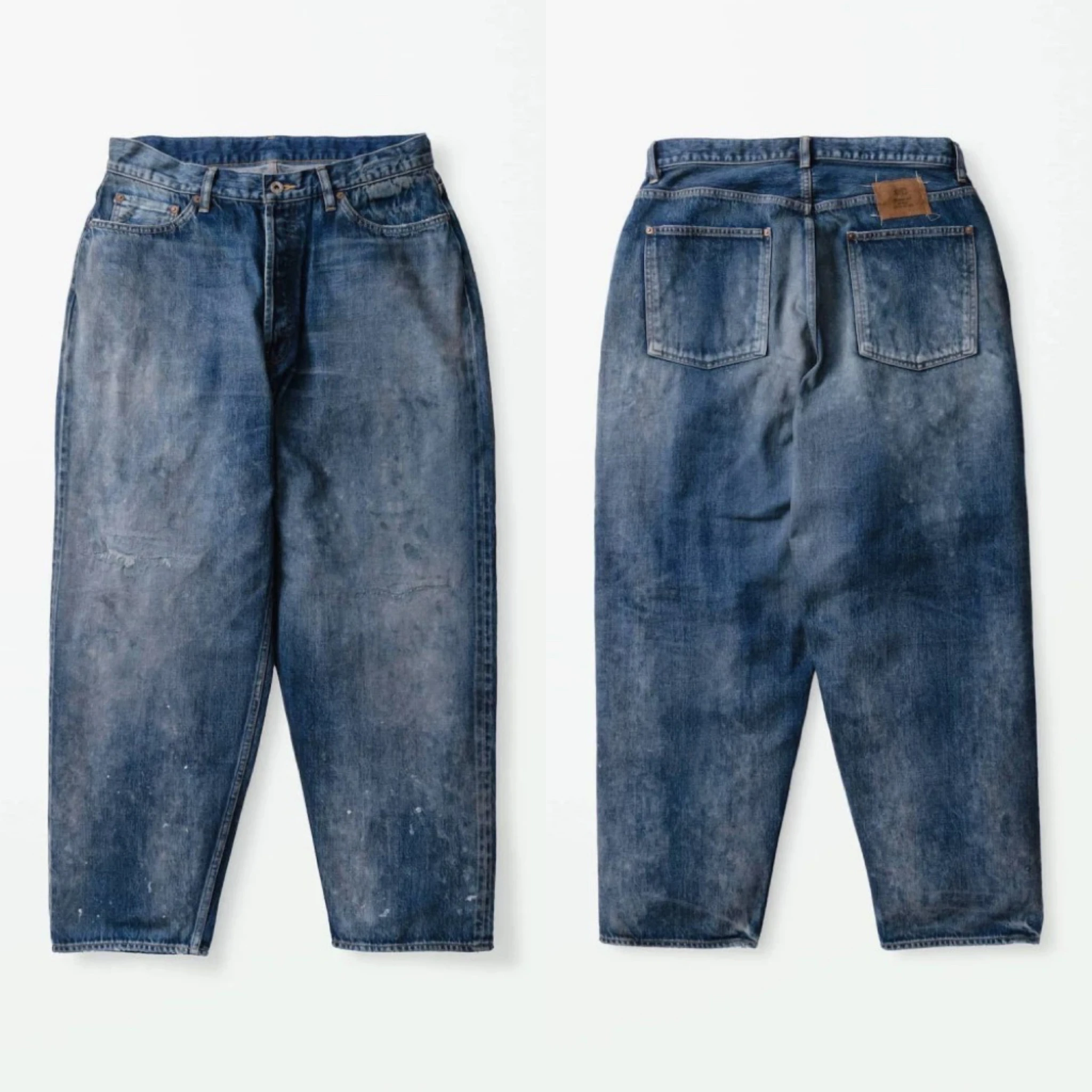 

Ретро-джинсы MADNESS 25SS в стиле рабочей одежды, японские, повседневные, с эффектом потертости, с узором «снежинки», прямого кроя, винтажные