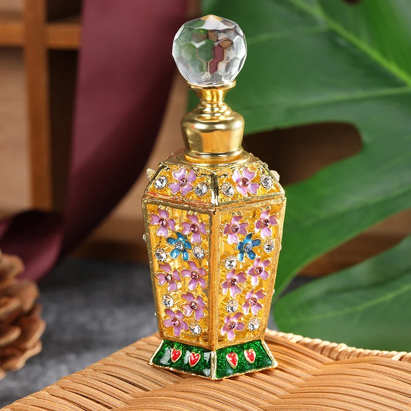

Gold Purple Floral Alloy Glass Perfume Bottle Jeweled Empty Refillable 12ml For Women Girls Bedroom Decor Fragrance Container