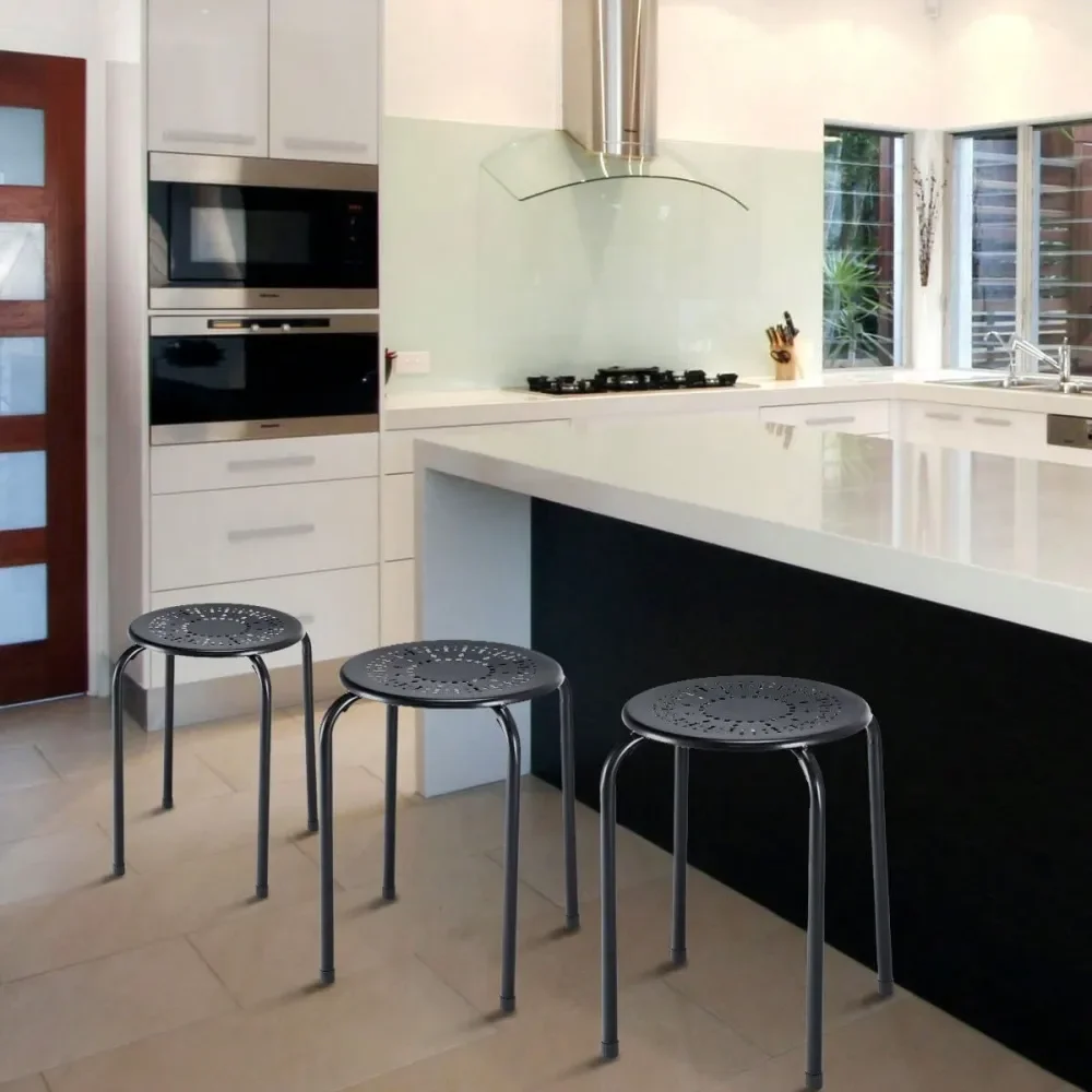 

Set Of 6 Stackable Metal Stool Set Daisy Backless Round Top Kitchen Black