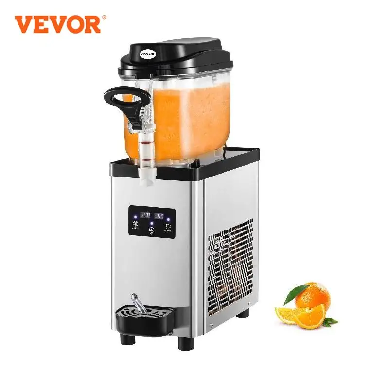 

VEVOR Commercial Slushy Machine 300W 110V, 6L/1.6 Gal 25 Cups Single-Bowl Stainless Steel Margarita Smoothie Frozen Drink Maker