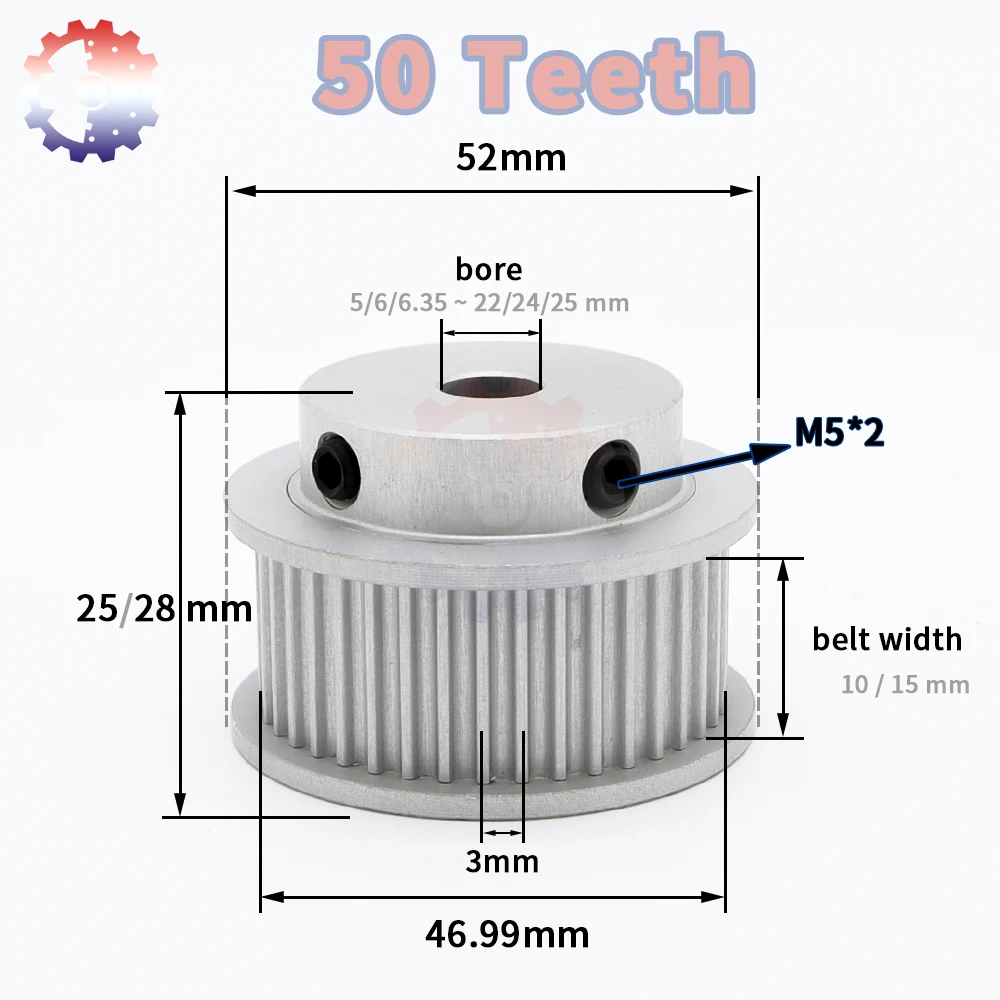 50Teeth HTD 3M Timing Pulley HTD3M Synchronous Wheel Belt Width 10 15mm Bore 5/6/7~24/25mm 3M Pulley 50T 50 Teeth HTD 3M Pulley