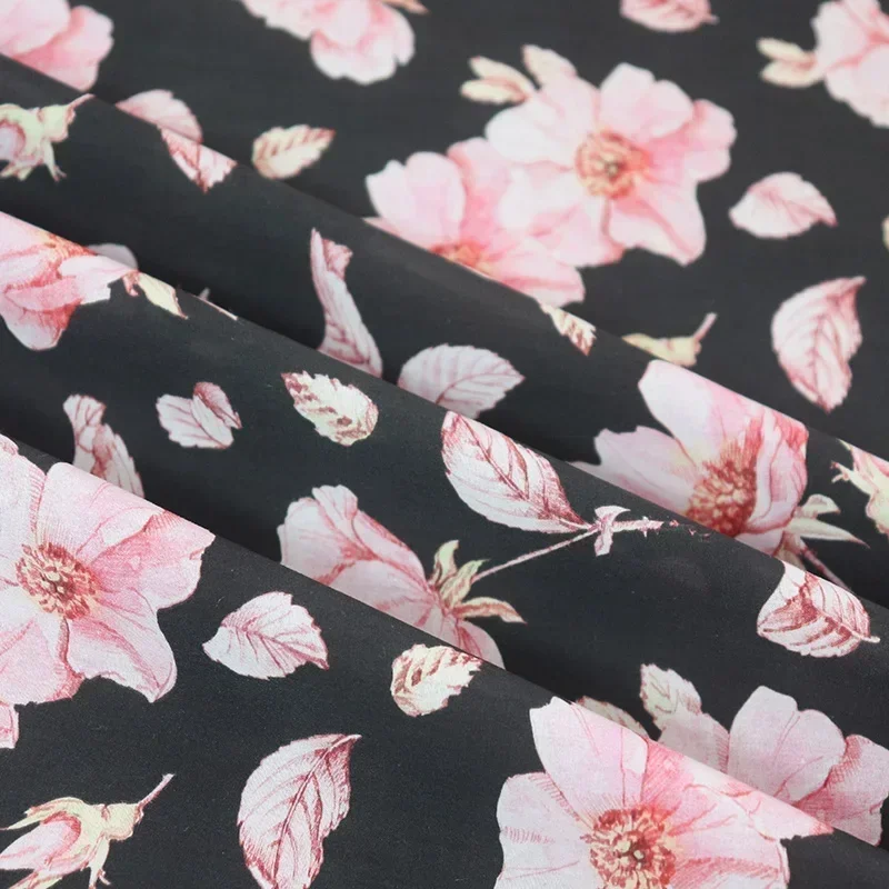 Black Flowers Christmas 100% cotton 80 like free fabric digital printed sewn cloth skirt for kids, baby designer poplin summer