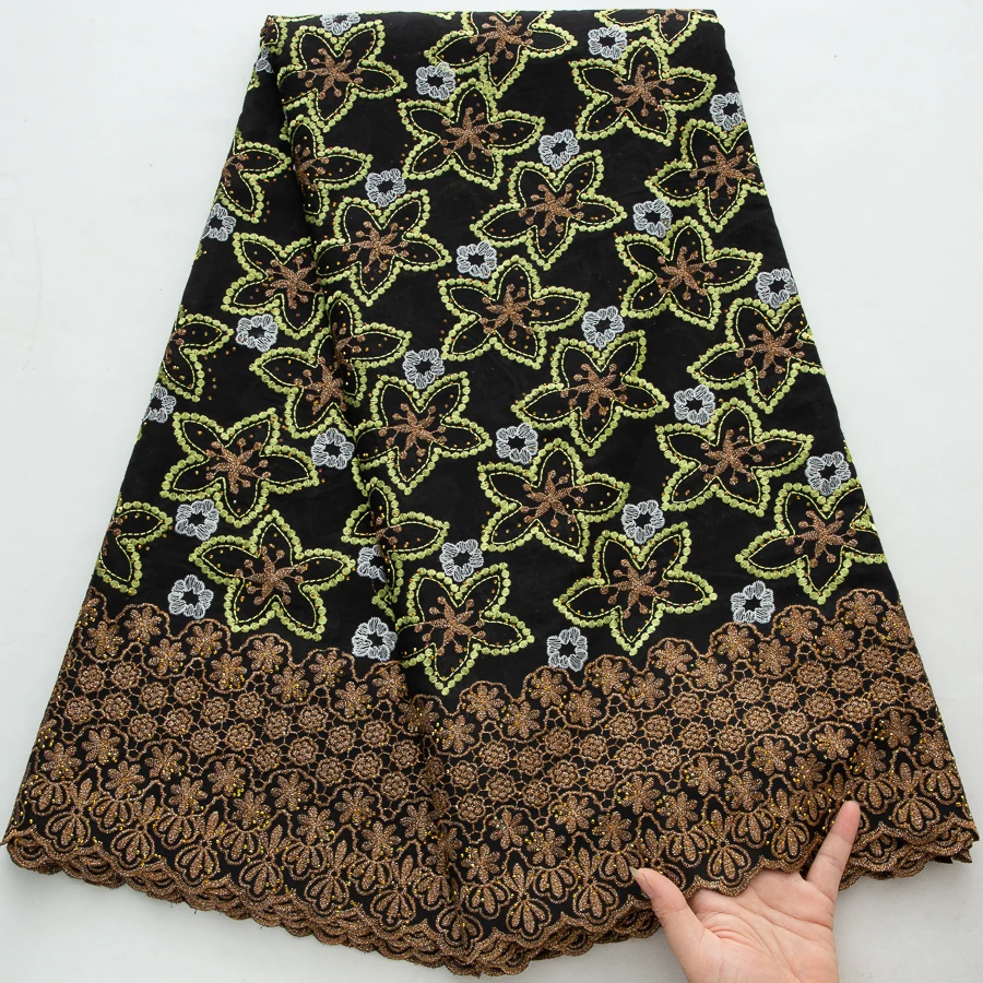 Ethnischer afrikanischer Baumwoll-Spitzenstoff mit Vintage-Blumenstickerei, nigerianische Schweizer Voilespitze für Damenkleid/Kleid/Hochzeit