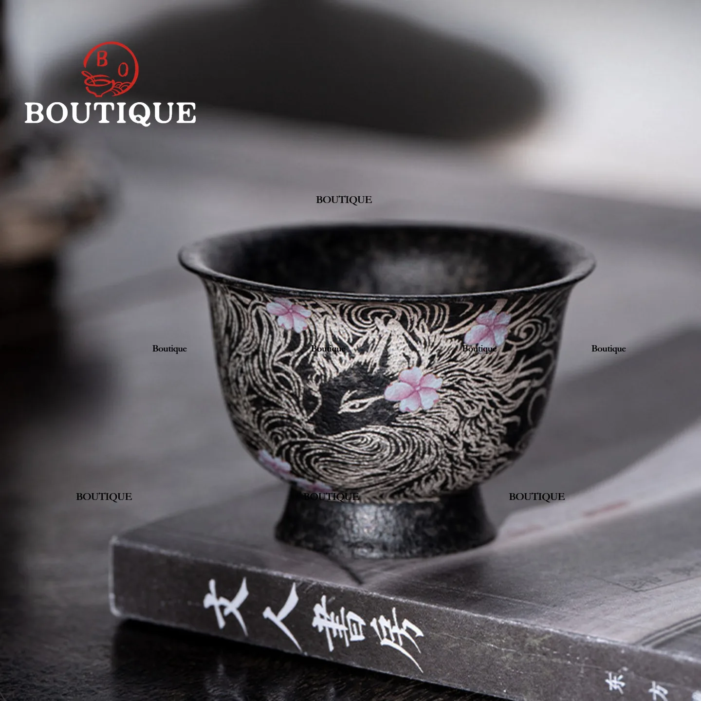 Nine-Tailed Fox Tea Cup Old Clay Cups Silver Ceramic Cup Chinese Retro Kung Fu Tea Set Teacups Jingde Town Beautiful Pair Puera