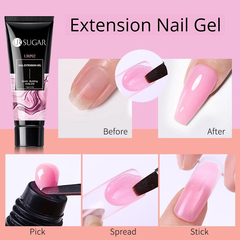 UR SUGAR 15ml Zestaw żeli do przedłużania paznokci z światłem UV LED Clear Pink Vernis Semi-Permanent Quick Buiding Nail Gel Kit FingertipsDIY