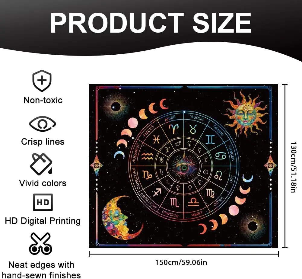 Cosmic Zodiac Astrology Tapestry Boho Wall Hanging Celestial Stars Constellation Moon Galaxy Art Print Polyester Decor