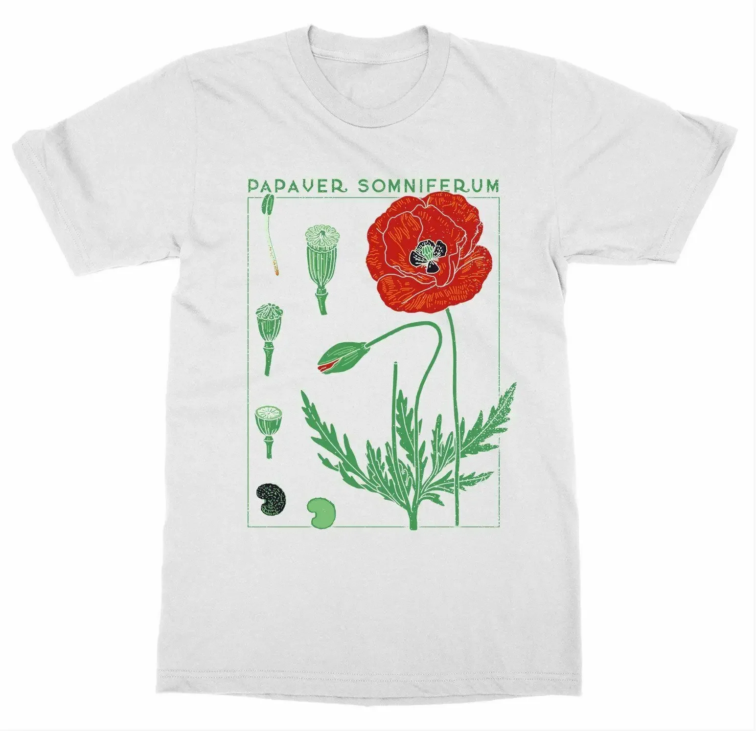 Opium Plant Botany Bloom Fruit Flower Grow Printed T-Shirt 100% Cotton O-Neck Summer Short Sleeve Casual Mens T-shirt Size S-3XL