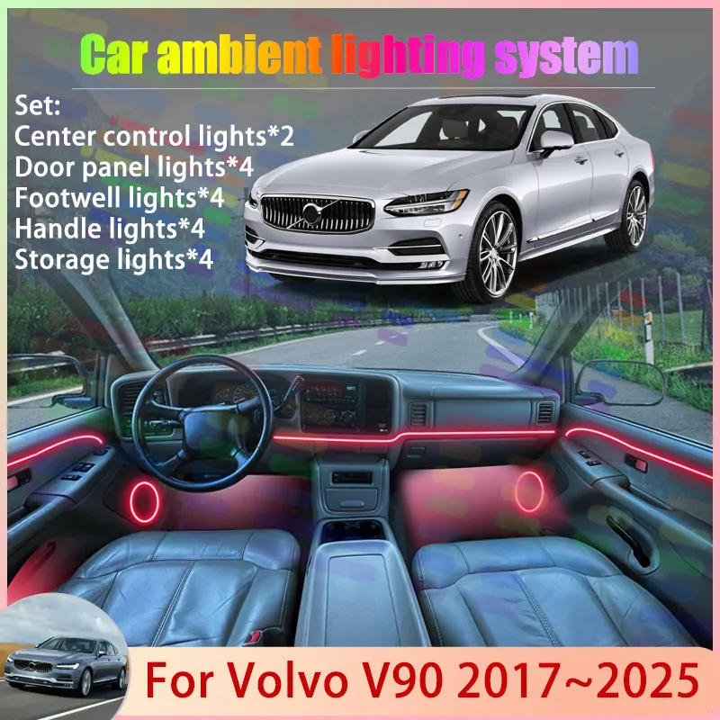 

For Volvo V90 2017~2025 2018 2019 2020 2021 2022 2/18 in 1 Car Atmosphere Light Lamp RGB Shade Ensemble Streamer Atmosphere Set