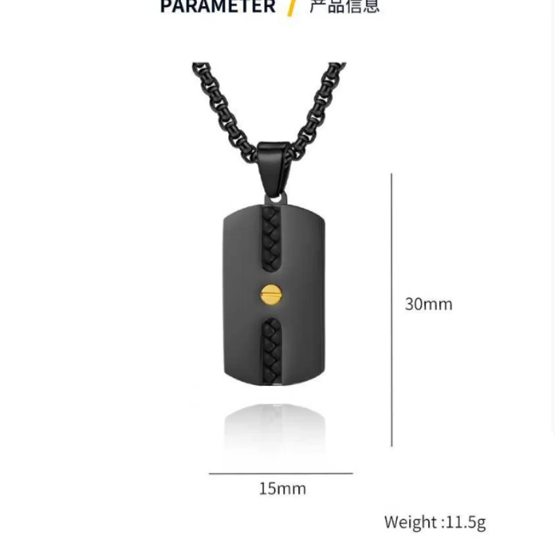Custom Stainless Steel Pendant with Leather Inlay Fashionable Metal Dogtag Necklace Source Factory Wholesale Price