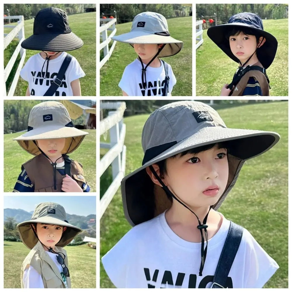 

Big Brim Shawl Children's Summer Hat Sun Protection Breathable Kids Sunscreen Hat Bucket Cap Neck Ear Cover Kids Beach Caps