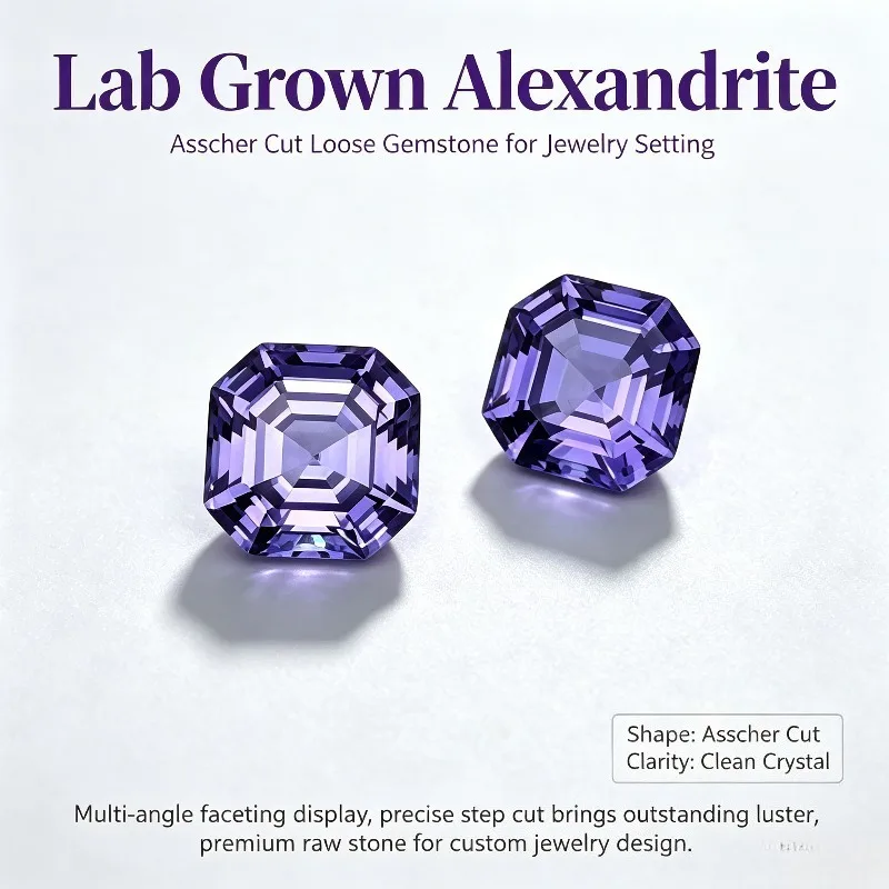 Lab Grown Alexandrite Asscher Cut Color Changing for Optional AGL Certificate Free Shipping for Main Material for Jewelry Making
