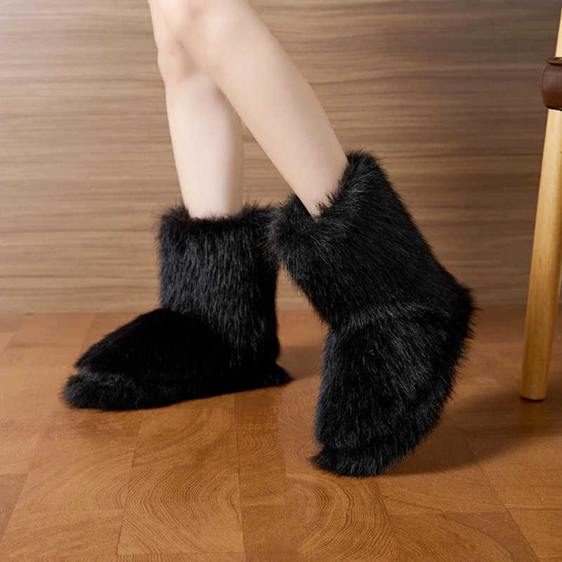 Winter Flauschige Stiefeletten Weibliche Casual Plattform frauen Schuhe Plüsch Luxus Designer Indoor Outdoor Fuzzy Pelz Schnee Booties Trend – Detail 5