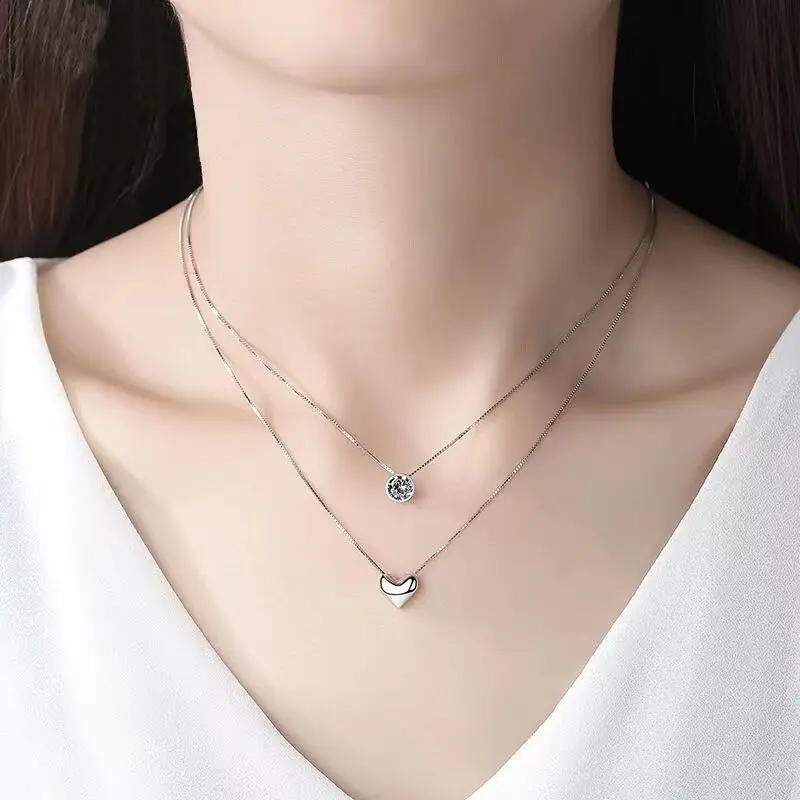Women's 925 Sterling Silver Double-Layer Heart-Shaped Necklace