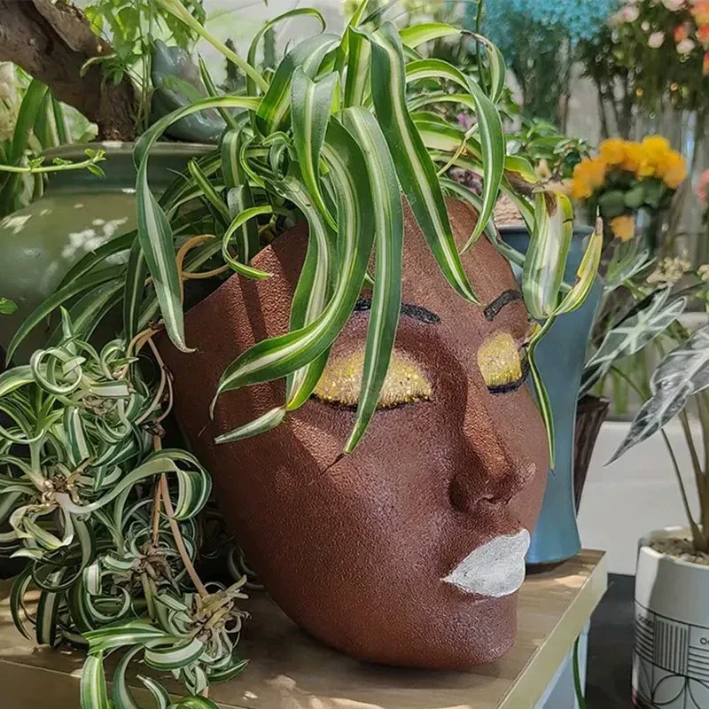 Creative Human Face Flower Pot Mask Vase Plant Pot Resin Craft Wall Mounted Flower Pot Home Balcony Garden Fence Wall Decoration