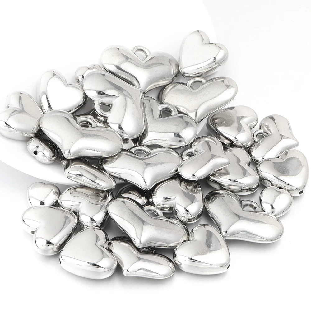 20pcs/lot CCB Heart Pendant Plastic Love Heart Beads Loose Spacer Beads For DIY Jewelry Making Bracelets Necklace Earrings