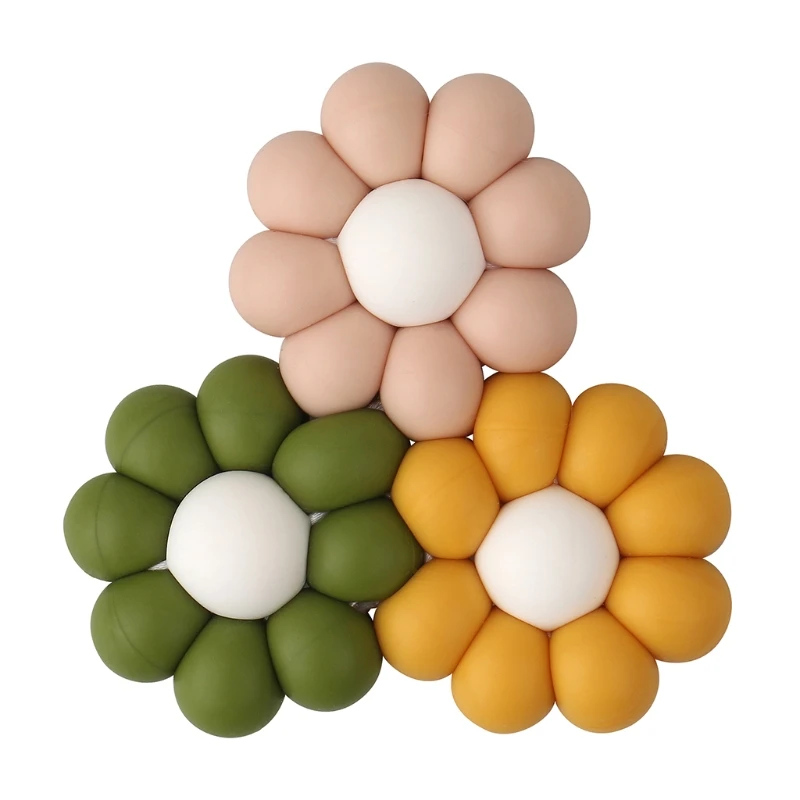 97BE Flower Shaped Baby Teether Silicone Beads Nursing Chewing Teething Toy Pacifier Chain Rattle Accessories Pendant