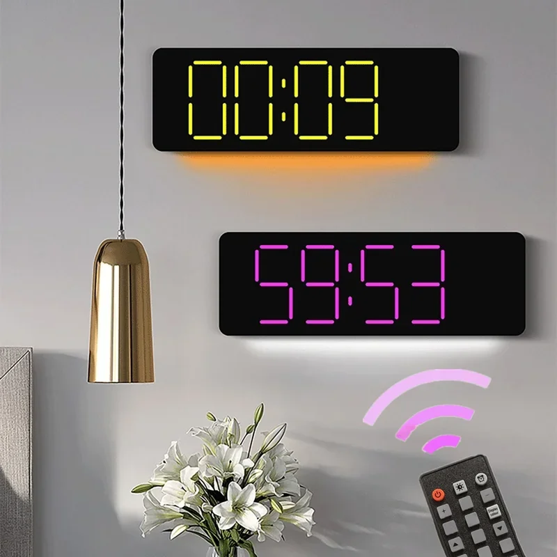 

13" Large Digital Alarm Clock with Remote Control 11Color & Dynamic RGB Display LED Multicolor Ambiance Wall Clocks Room Decor