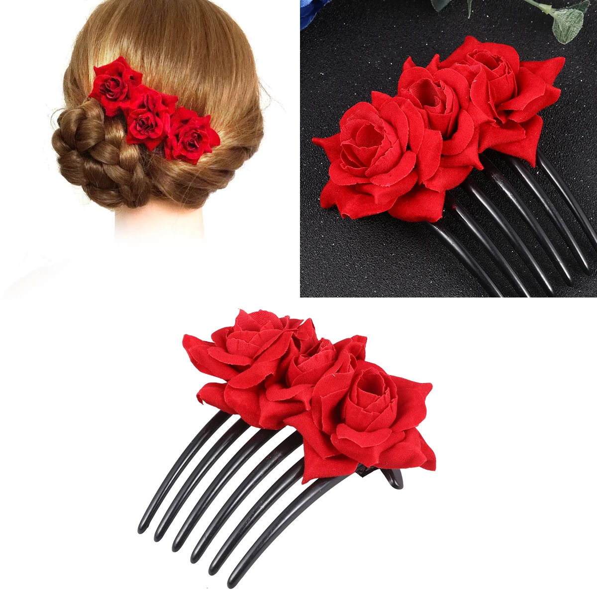 

Rose Hair Elegant Floral Hair Comb Bridal Accessories Wedding Party Decorative Floral Comb Flower Combs Hairpins