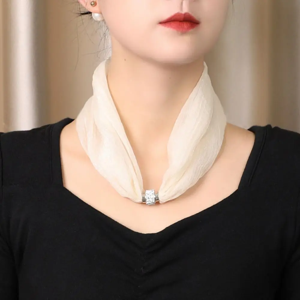 Luxury Magnetic Buckle Women Scarf Solid Color Soft Silk Scarf Necklace Style Scarf