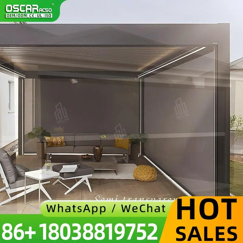 Persianas enrollables motorizadas para balcones, pantallas para pérgolas exteriores para protección solar en patios y jardines.