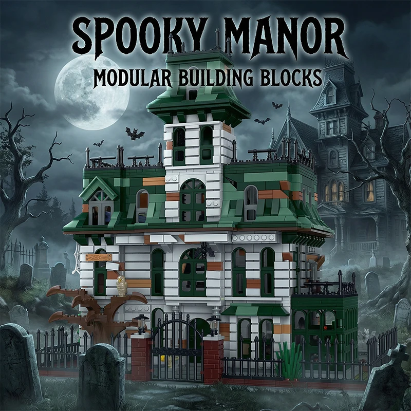 Addams Spooky Manor Building Blocks Wednesday Horror Nightmare Castle Modular Building Model Toys for Adults Christmas and Halloween Gift Home Decortion