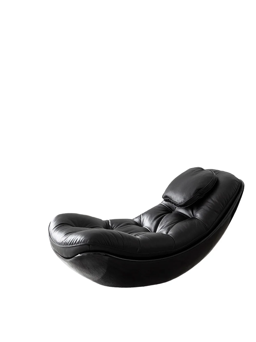 Black genuine leather fiberglass eggshell, floor to floor lying sofa, single chair