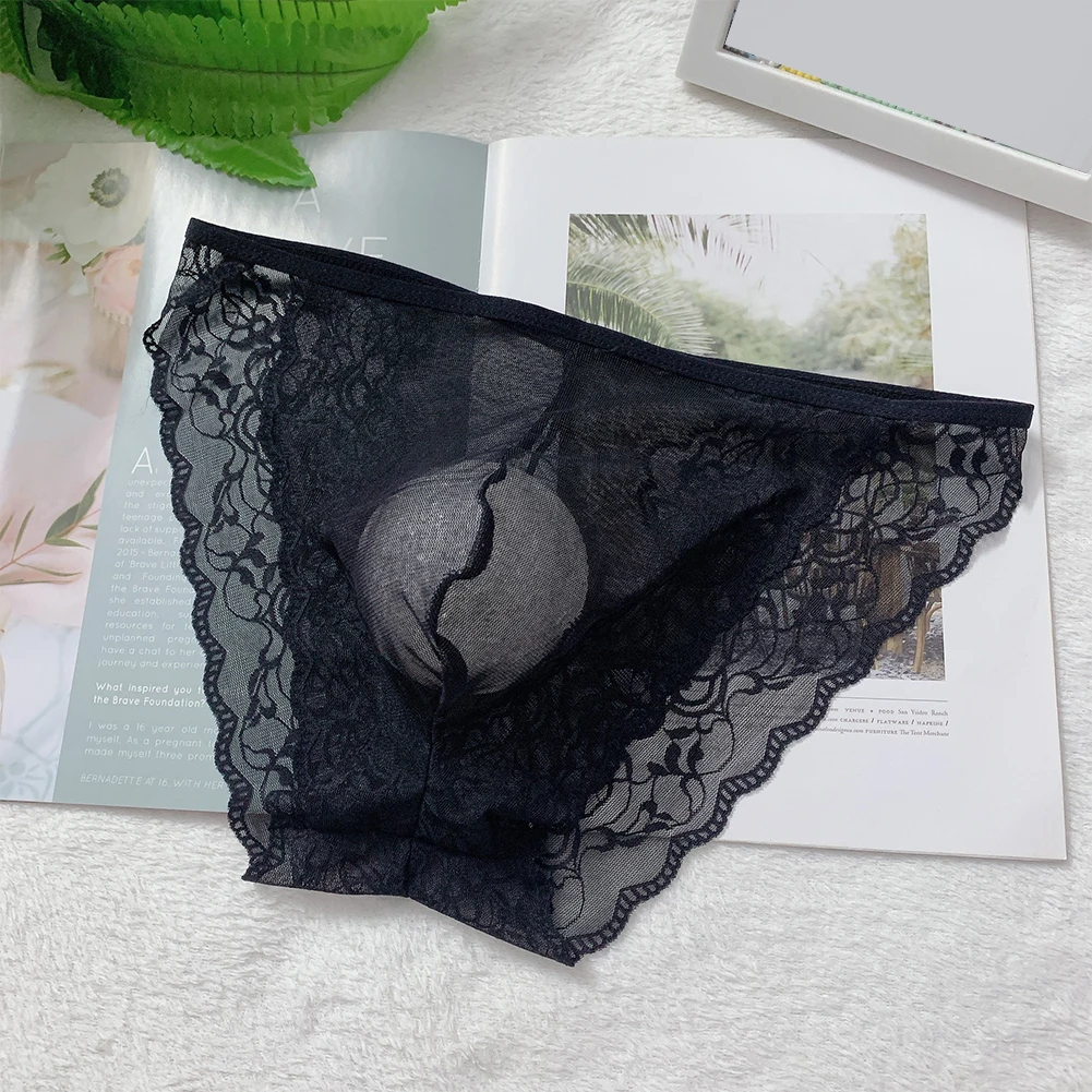 

Breathable Fabric Men Lace Briefs Party Wear Breathable Men's Underwear Briefs All Seasons Comfortable Wear Elastic Waistband