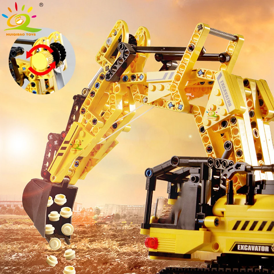 HUIQIBAO 841 pièces MOC ingénierie pelle camion blocs de Construction véhicule voiture briques ville Construction jouets pour enfants garçons