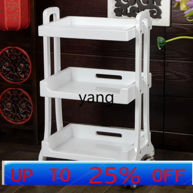 LTT high-grade compressed solid wood beauty trolley three-layer mobile shelf storage box