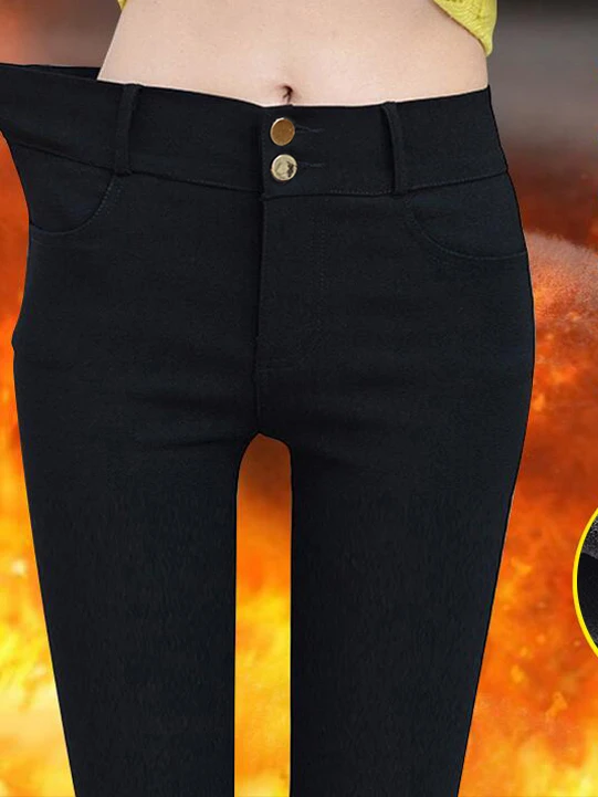 Magic Black Thin Women's Leggings Autumn Winter Outerwear Fleece Slim Fit High Waist Slimming Cotton Pants Casual Wear