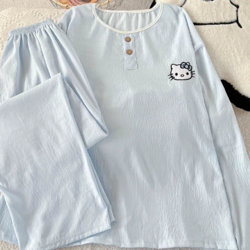 

Sanrio Hello Kitty женские пижамы Kawaii с героями мультфильмов, осенне-зимний комплект для отдыха с длинными рукавами и длинными штанами, хлопковый комплект домашней одежды с облаком