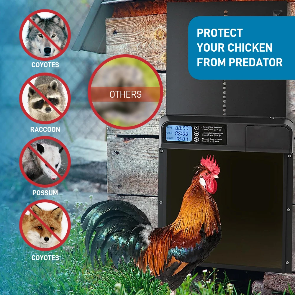 Automatic Chicken Coop Door, Aluminum Coop Doors with Timer and Protection Mechanism, Waterproof Auto Chicken Coop Door