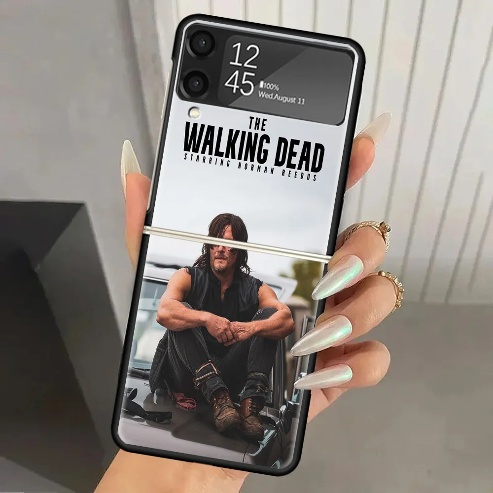 The Walking Dead Daryl Dixon Hard PC Phone Case For Samsung Galaxy Z Flip 6 5 4 3 Black Cover ZFlip6 Flip5 Flip4 5G Foldable Pri