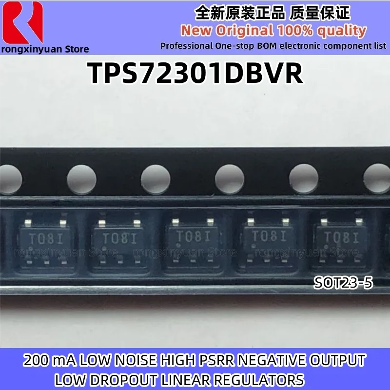 5 sztuk TPS72301DBVR znakowanie: T08I TPS72301DBVT TPS72301 200mA niski poziom hałasu wysoki PSRR ujemne wyjście niskie spadki liniowe regulatory