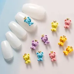 10pcs 3D Kawaii Bear Nail Art Charm 3D Resin Macaron Candy Color Crown Bear decorazione per unghie fai da te Design carino accessori per unghie