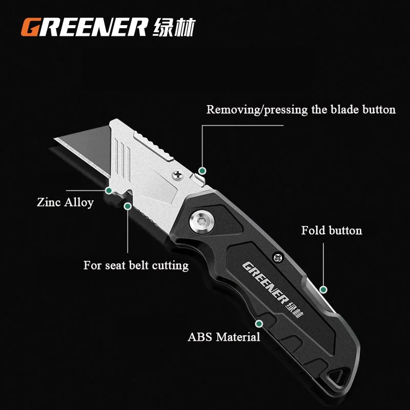 Cuchillo utilitario plegable de aleación de Zinc, soporte multifuncional de alta resistencia, cortador profesional de grado Industrial