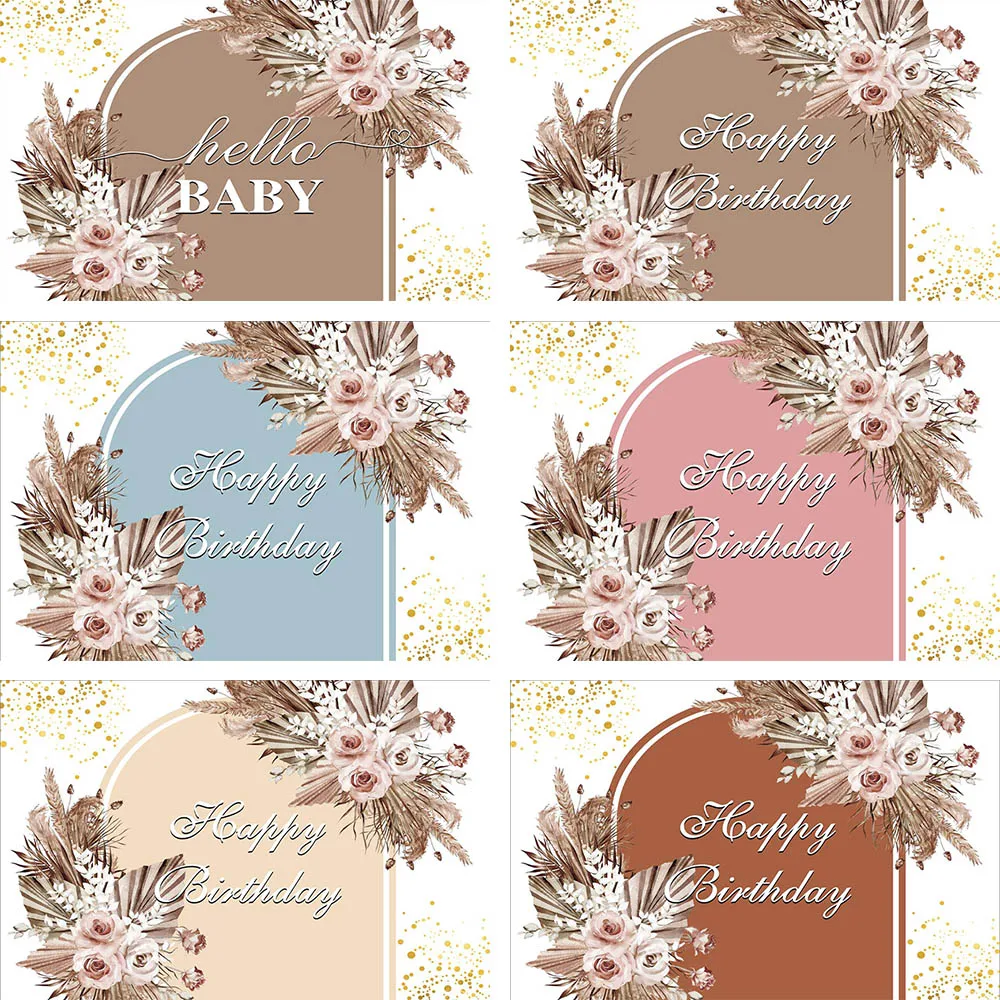 Fondo fotográfico bohemio para fiesta de cumpleaños de bebé recién nacido, decoración Floral de hierba de Pampas