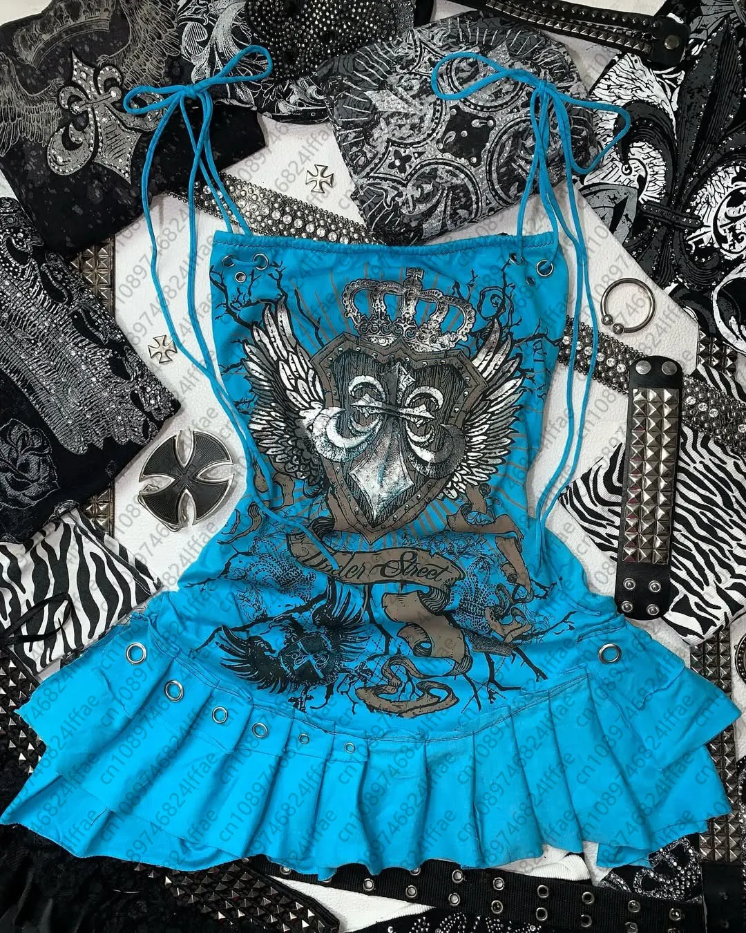 vintage-aesthetic-y2k-girls'-camisole-top-blue-gothic-bow-slim-fit-sexy-spicy-girl-print-dress-for-girls-high-street-roles